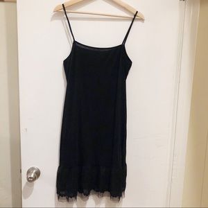 Black Cotton Lace Bottom Slip Dress